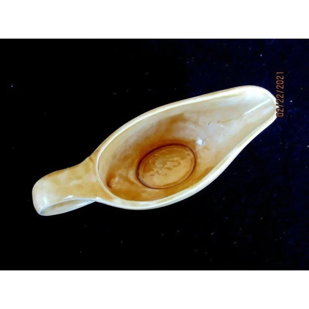Pottery Barn Sausalito Amber Gold Hand‎ Painted Gravy/Sauce Boat